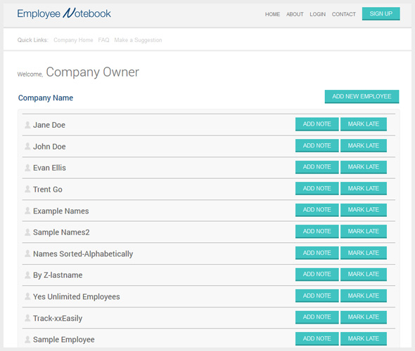 Employee Notebook - Dashboard Area